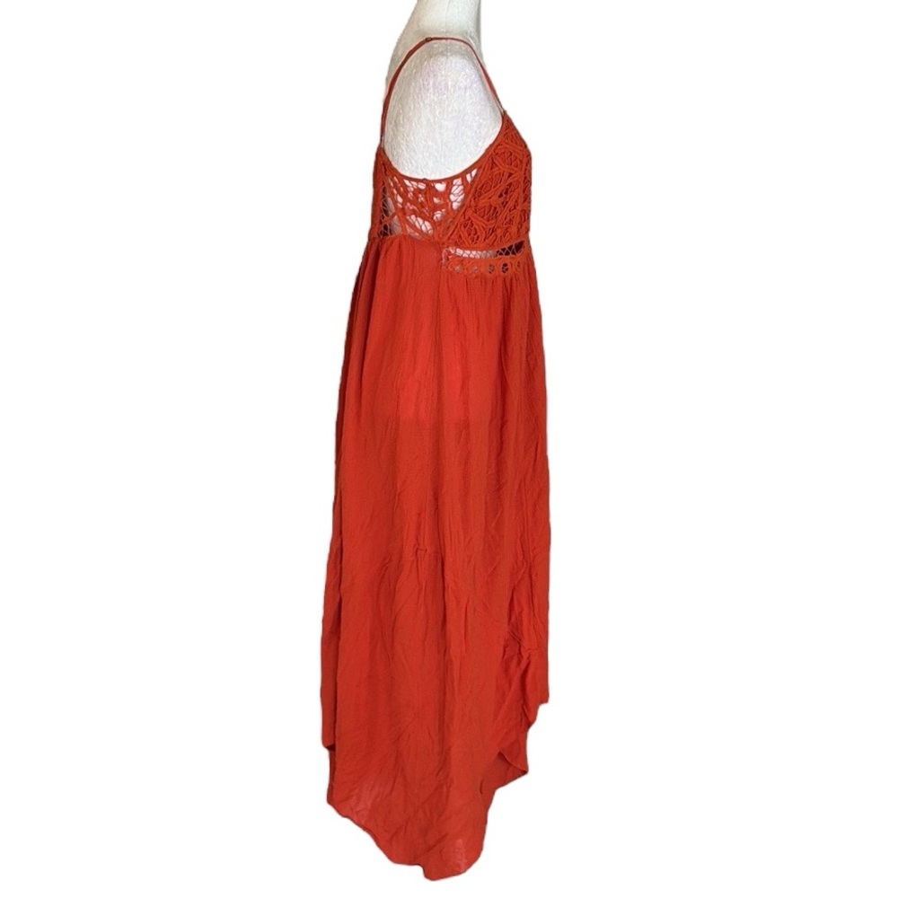 Free People Elaina Orange Crochet Gauze Asymmetrical Maxi Dress in Tangerine - L - Picture 9 of 16